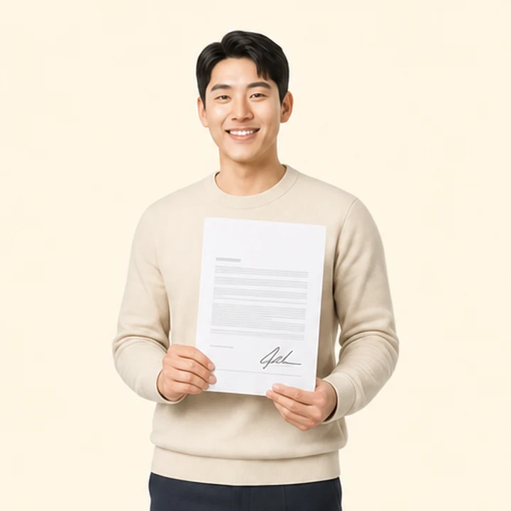 펠리세이드 신차 장기렌트 서면 견적서를 들고 있는 고객